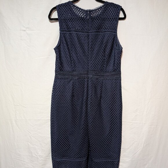 New York & Company Navy Blue Lace Mesh Sheath Midi Cocktail Dress Women's‎ 14 - Picture 4 of 7